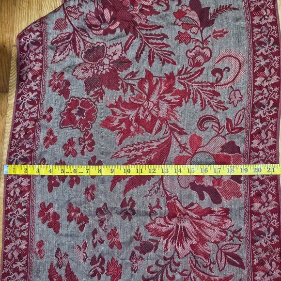 Woman's red/brick red cottagecore autumn floral reversable fringe shawl wrap OS - Picture 8 of 9